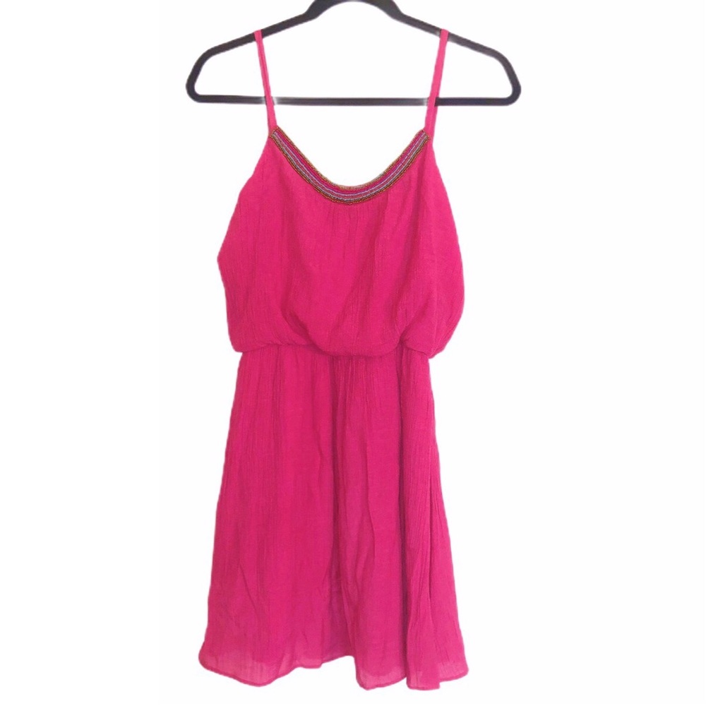 Boutique Pink Beaded Tank Top Neckline Dress